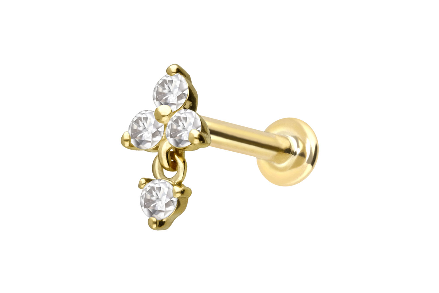 14 Karat Gold Labret Piercing mit Push Fit MOISSANIT-BLUME + MOISSANIT